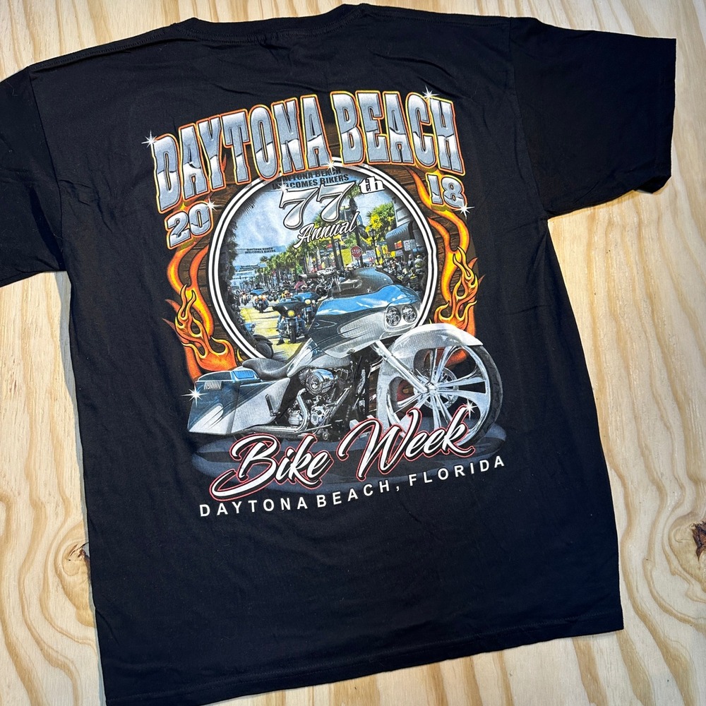 Keya Men's Daytona Beach Bike Week 2018 77th Annual Black Graphic Tee Size L